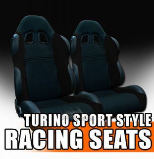   Fit Blk Fabric & PVC Leather Sport Racing Bucket Seats+Sliders Ford