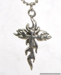 Silver Colored Metal Flaming Cross 6 1/2 Rear View Mirror Charm