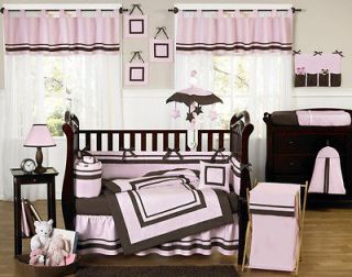 MODERN PINK AND BROWN BABY BEDDING CRIB SET FOR NEWBORN GIRL SWEET 
