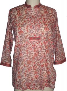 Anokhi orange & cream floral pintuck blouse   100% Cotton   Hand 