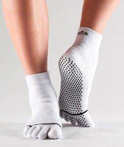 TOESOX Toe Sox Yoga Pilates Exercise Sock FULL TOE WHITE w GRIP Free 