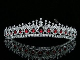 Apple Red Bridal Wedding Veil Crystal Crown Tiara 5561