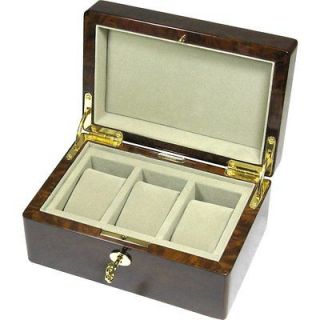 Camphor Burl Wood 6 Watch Storage Box with Glass Top by Hillwood