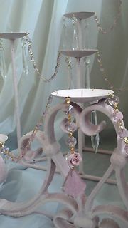 Shabby Cottage Chic Pink Fireplace Chandelier Crystals Prisms Roses 