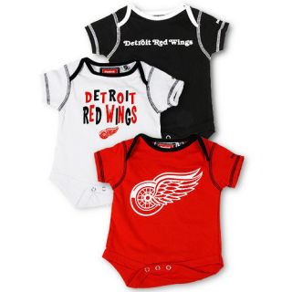 Detroit Red Wings Red, Black, White 3 Piece Creeper Set