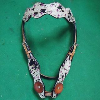   HAIR ON COWHIDE LEATHER HORSE TACK BRIDLE HEADSTALL RHINESTONES