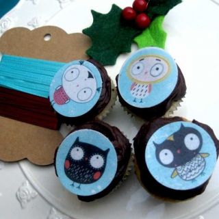 24 Owl Edible Cup Cake / Cake Pop Decoration  Rice paper owls