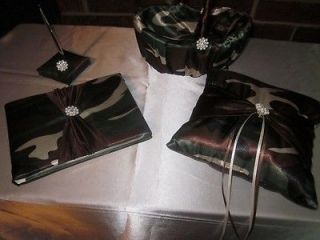Camo Wedding Set   Ring Pillow, Flower Basket, Guest Book, & Pen Set
