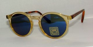 Vintage 80s New Tobacco Round Blue Lens Sunglasses