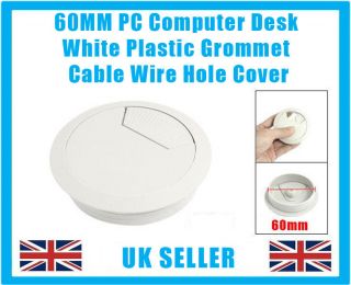 10x 60mm White PC Computer Desk Plastic Grommet Table Cable Tidy Wire 