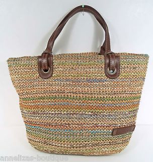 Rosetti   Small Multicolor Straw Satchel Bag with Faux Leather Handles