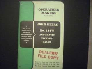 Vintage John Deere 114w baler operators manual original OM E17 950 JD