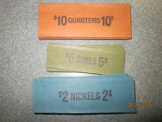 Assorted Coin Wrappers   Quarters 10ct, Dimes 5ct, Nickels 10ct