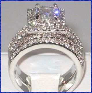   33 Ct. Princess Cut Cubic Zirconia Engagement Wedding Ring Set  SIZE 7