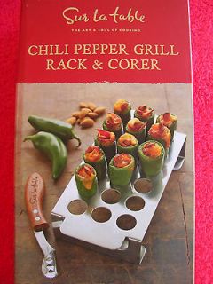   CHILI PEPPER STAINLESS STEEL GRILL RACK & ROSEWOOD HANDLE CORER NIB