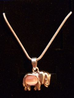   Elephant Charm Pendant Rose Quartz Bead silver snake necklace chain
