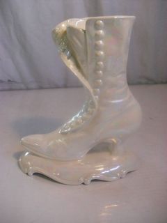 Ladies Shoe Pottery Vase Opal Escent Victorian Vintage Carnival Glass 