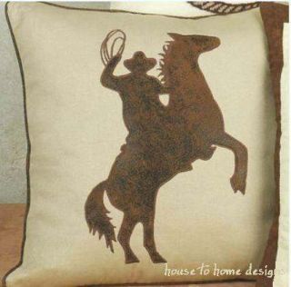COWBOY RODEO ACCENT PILLOW   WESTERN BRONCO HORSES SADDLE