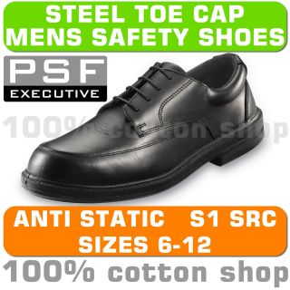   Mens Black Smooth Leather Apron Safety Work Shoes Steel Toe Cap S1 SRC