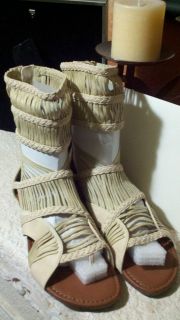 Dollhouse Roman Gladiator Tall Open Toe Sandals Thongs Moki Beige Size 