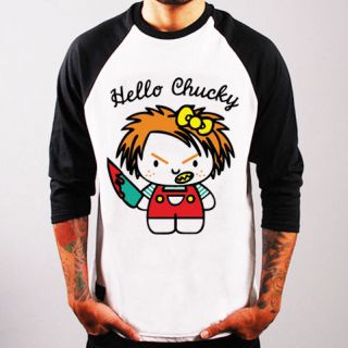 Hello Chucky humor funny gift Baseball t shirt 3/4 sleeve Raglan Tee