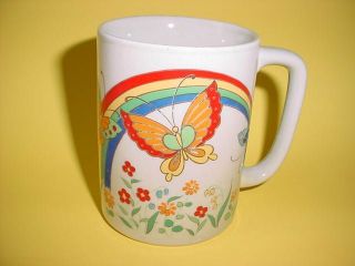 Otagiri Japan Cup Mug Coffee Tea Butterflies Rainbow Flowers