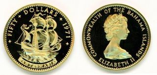 1971 GOLD BAHAMA PROOF $50 DOLLAR GREAT SPANISH GALLEON ONLY 1,250 