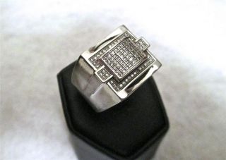 LARGE WIDE SQUARE DIAMONIQUE STERLING SILVER MENS RING SIZE 10.5