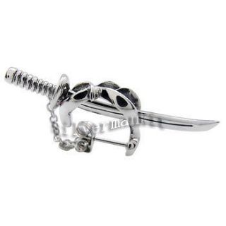   316L Cool Mens Silver Sword Kantana Set Stainless Steel Stud Earrings