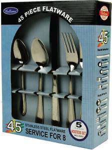 Bellemo Stainless Steel 45 pc Flatware Set Kitchen Silverware Gift 