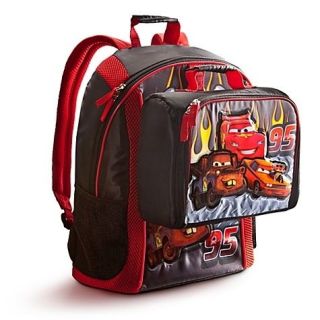CARS McQUEEN & TOW MATER DISNEY Boys Black Backpack & Lunch Tote Box 