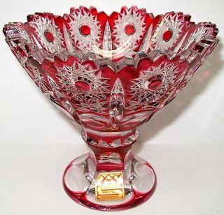   Cranberry Red Ruby Stain Cut Crystal Glass Candy Compote Bowl Star