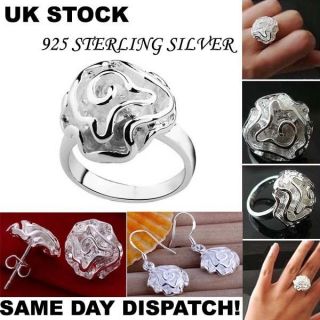   Silver Solid Rose Flower Shape Finger Ring Vintage Retro style UK