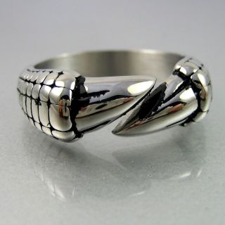  Biker Mens Black Silver Stainless Steel Dragon Sharp Claw Ring Size 9