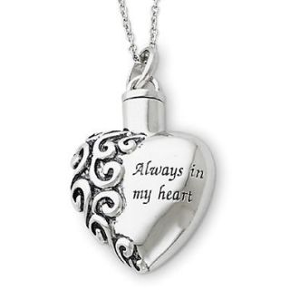 Cremation Pendant Urn   Always In My Heart w/ .925 Silver Plate Chain 
