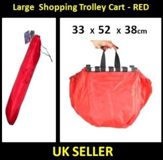   SHOPPING TROLLEY CART BAG SUPERMARKET FOLD FLAT CARRY GROCERY RED