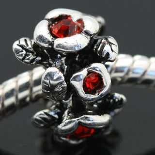 Red Rose Sterling Silver European Charm Bead for Snake Bracelet/Neckl 