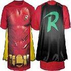 Robin Batman Logo Red Muscle Costume T Shirt Removable Cape DC Comics 