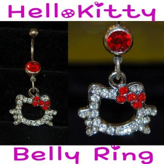   Hello Kitty Navel Naval Belly Button Ring with Rhinestones Red Bow