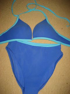 Vintage VICTORIA SECRET High Waisted BIKINI Swimsuit BLUES 34A Top XS 