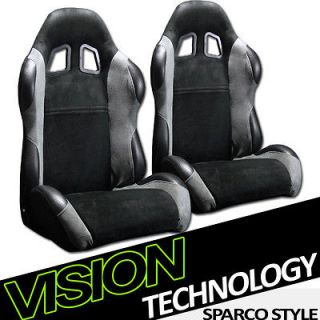 2x Universal Simulated Suede & Leather Black & Grey Racing Seats 