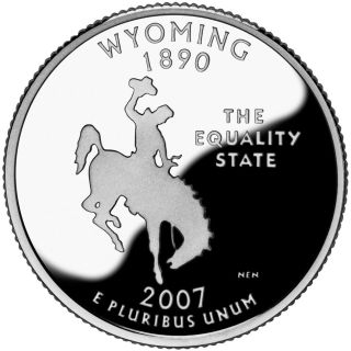 2007 S SILVER GEM PROOF WYOMING STATE QUARTER 90% SILVER
