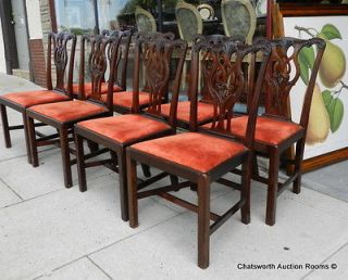 Set 8 Solid Mahogany Schmieg & Kotzian Chippendale Dining Room Chairs 