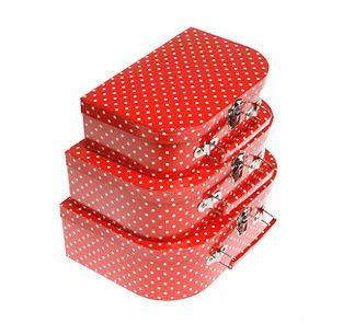 Girls Set Of 3 Red Suitcase Decorated With White Polka Dots Storage 