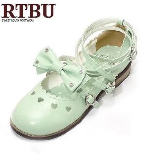 Sweet Lolita Dolly Tea Party Mint Green Mary Jane Flat Shoe+Diamond 