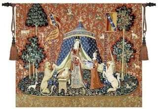 Lady and Unicorn Medieval Tapestry Wall Hanging 32x27 Home Decor