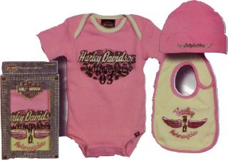 Harley Davidso​n Baby Girl Infant Pink Glitter 3 Piece Gift Set Size 