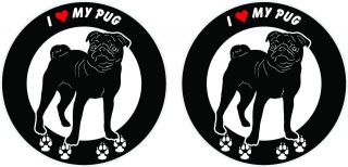 love my Pug dog ROUND bumper vinyl stickers decals 4 x 4