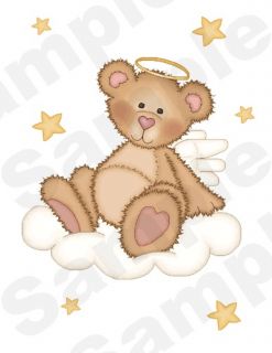 ANGEL TEDDY BEARS BABY GIRL NURSERY WALL ART STICKERS DECALS CLOUDS 