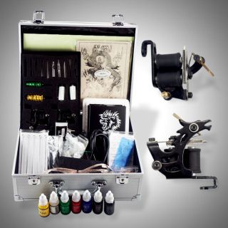 NEW 2 Tattoo Gun Kit Needle Ink Machine Power Supply Body Art Piercing 